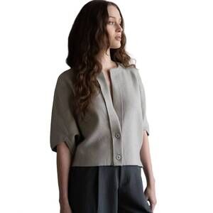 NEW ELLE GREY 2 button short sleeve cardigan in cloud gray
